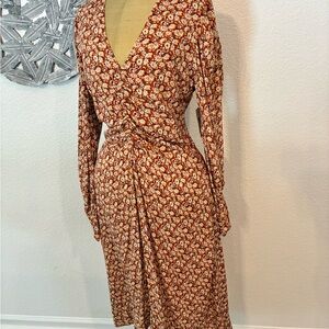 Joie Rust and Cream Floral Long Sleeve Dress